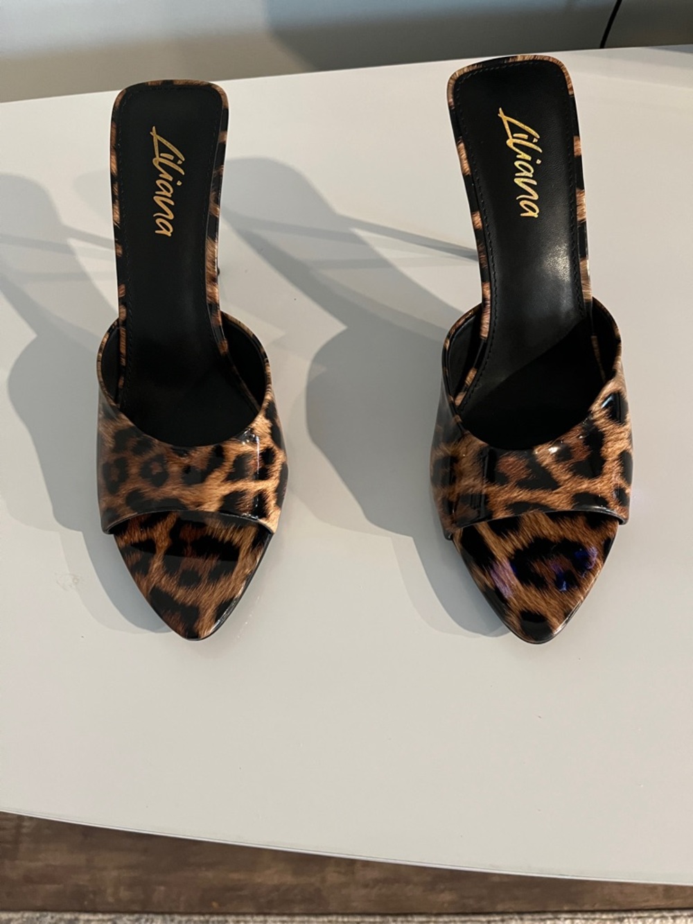 Liliana Leopard-Print Pointed Open-Toe Mules - Brown/Black Size 9